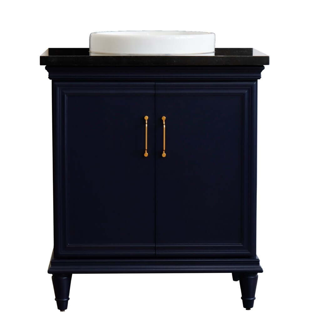 31" Single vanity in Blue finish with Black galaxy and round sink - 400800-31-BU-BGRD