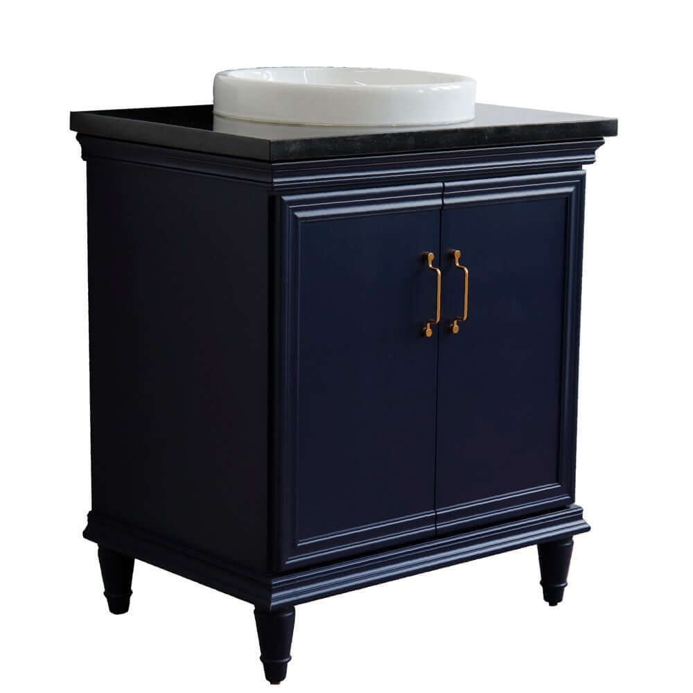 31" Single vanity in Blue finish with Black galaxy and round sink - 400800-31-BU-BGRD