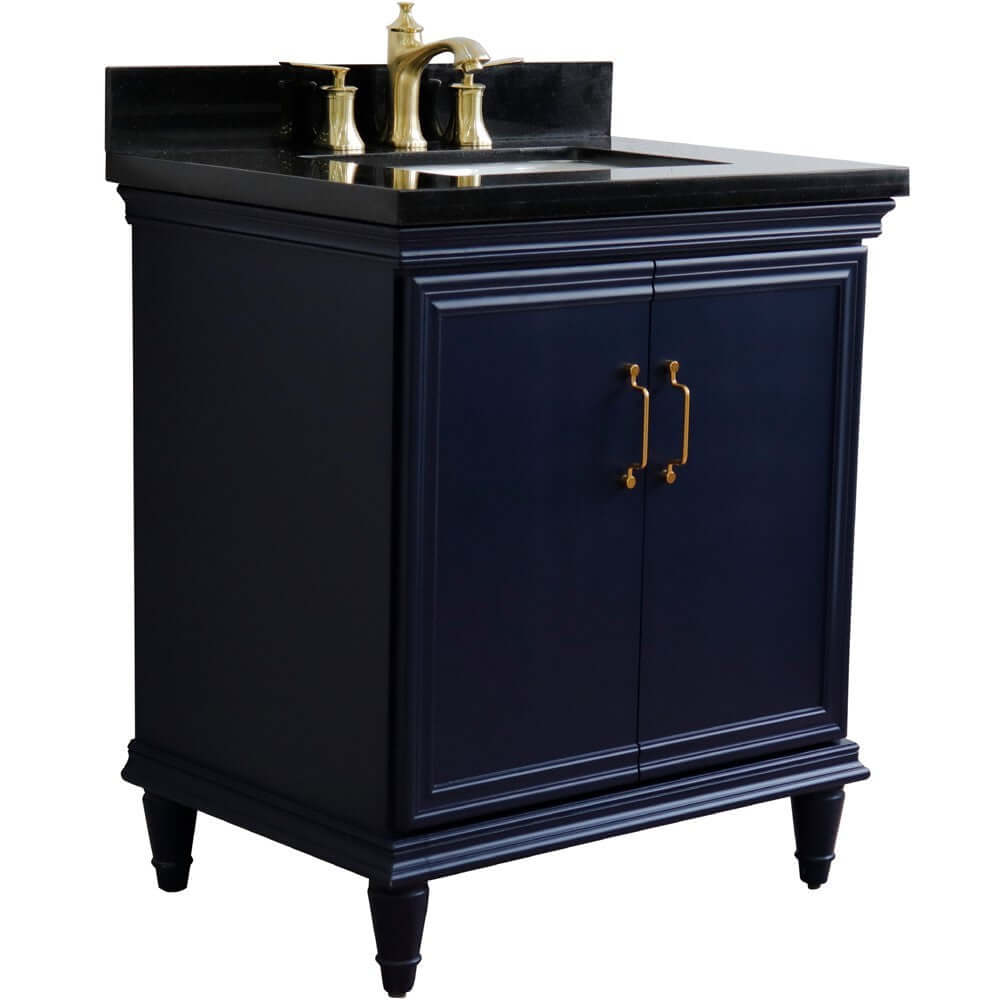 31" Single vanity in Blue finish with Black galaxy and rectangle sink - 400800-31-BU-BGR