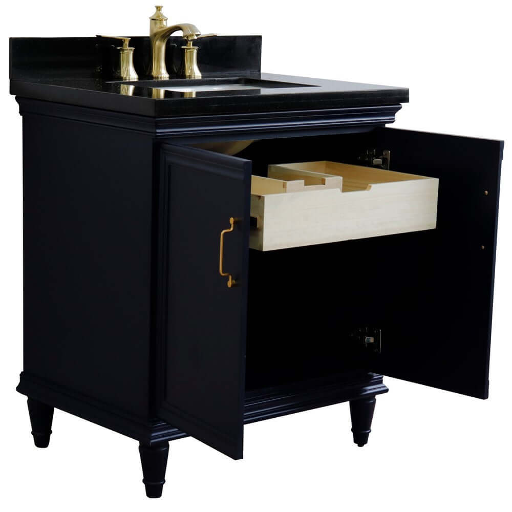 31" Single vanity in Blue finish with Black galaxy and rectangle sink - 400800-31-BU-BGR