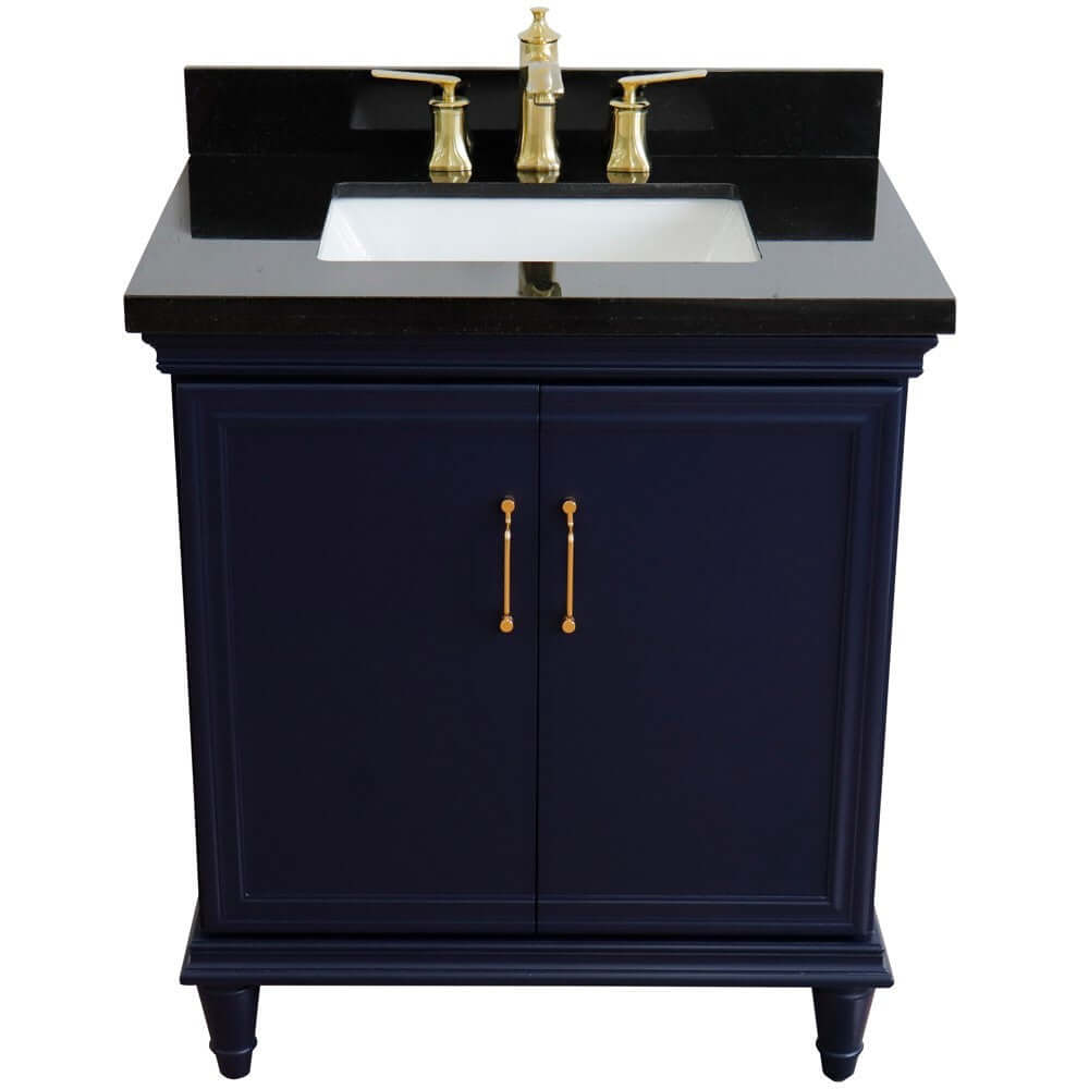 31" Single vanity in Blue finish with Black galaxy and rectangle sink - 400800-31-BU-BGR