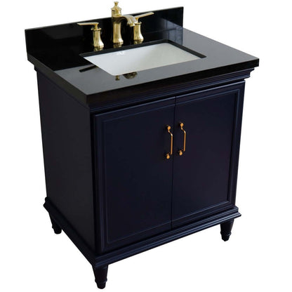 31" Single vanity in Blue finish with Black galaxy and rectangle sink - 400800-31-BU-BGR