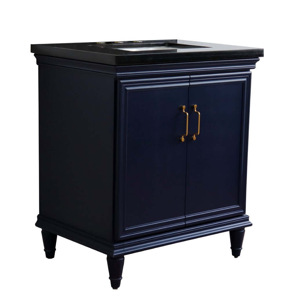 31" Single vanity in Blue finish with Black galaxy and rectangle sink - 400800-31-BU-BGR