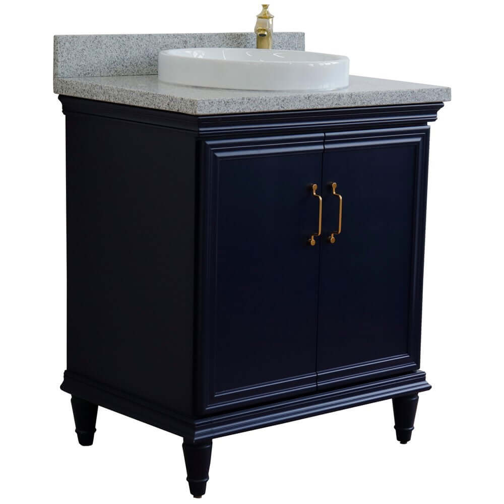 31" Single vanity in Blue finish with Gray granite and round sink - 400800-31-BU-GYRD