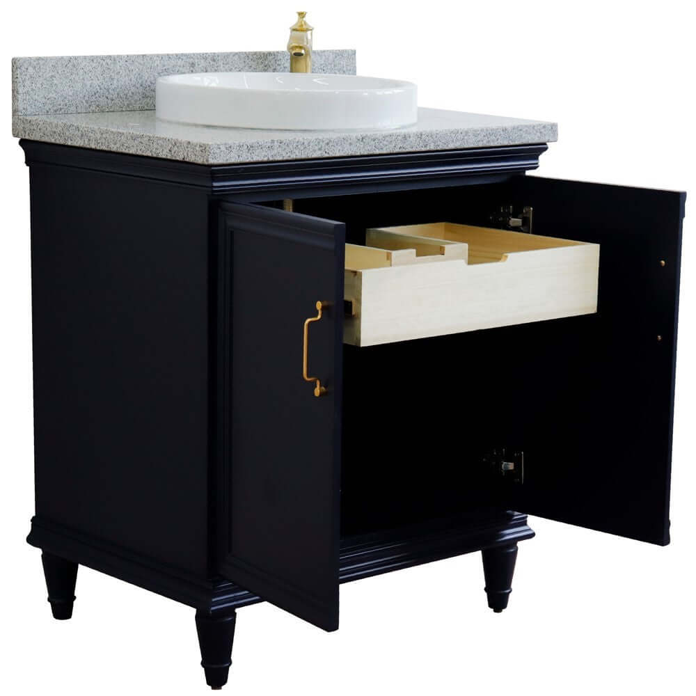 31" Single vanity in Blue finish with Gray granite and round sink - 400800-31-BU-GYRD