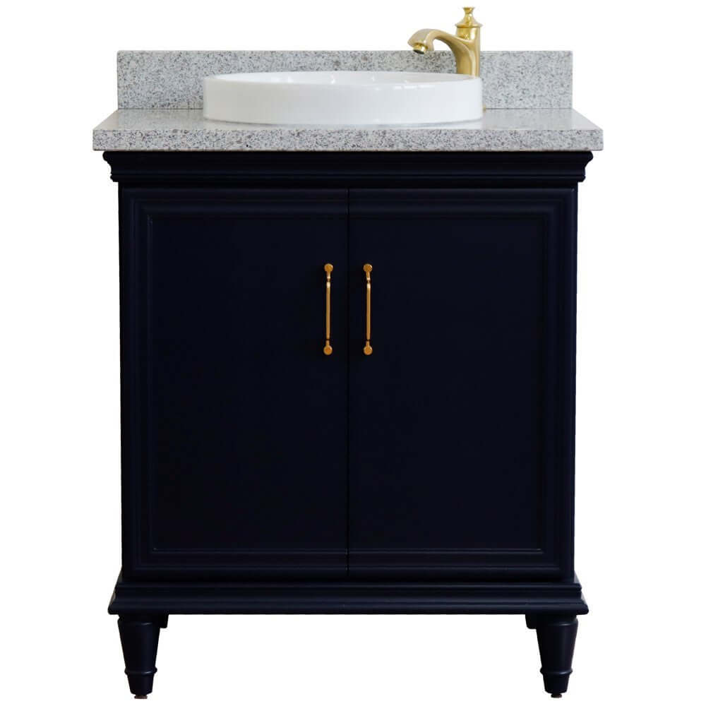 31" Single vanity in Blue finish with Gray granite and round sink - 400800-31-BU-GYRD