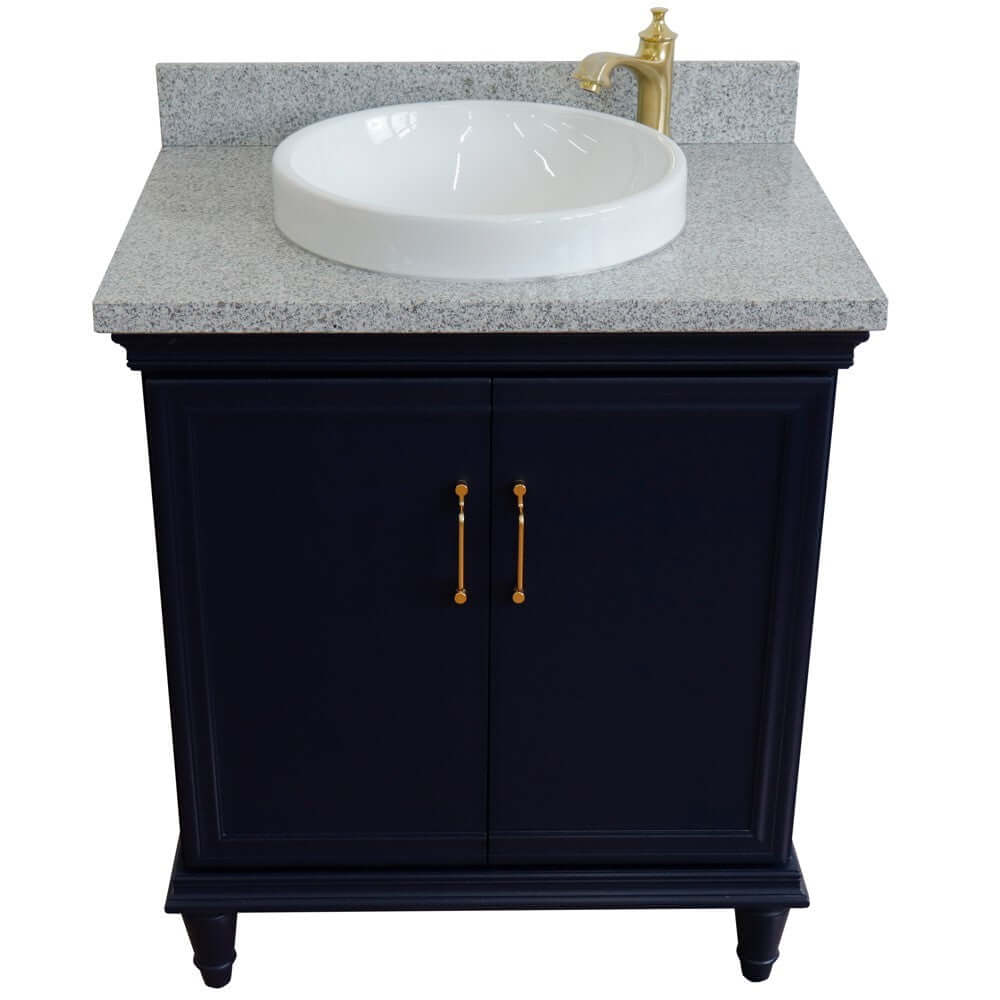 31" Single vanity in Blue finish with Gray granite and round sink - 400800-31-BU-GYRD