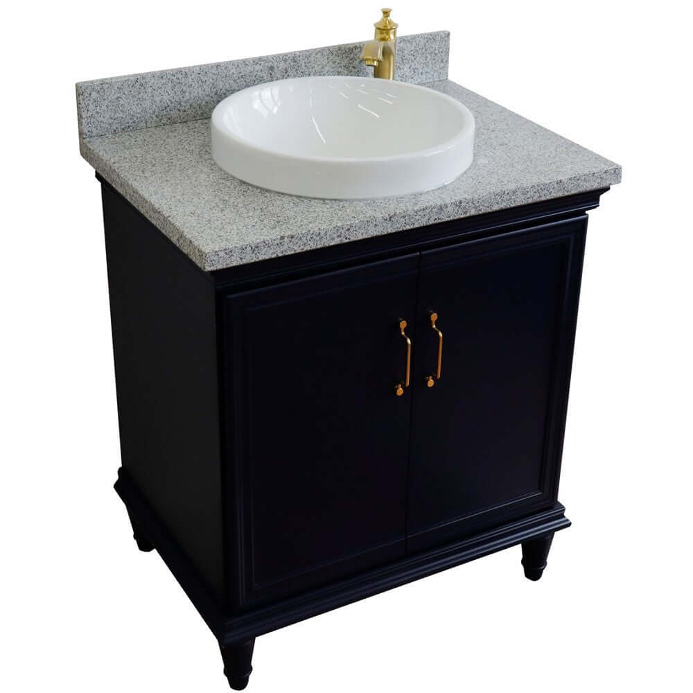 31" Single vanity in Blue finish with Gray granite and round sink - 400800-31-BU-GYRD