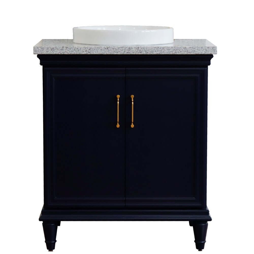 31" Single vanity in Blue finish with Gray granite and round sink - 400800-31-BU-GYRD