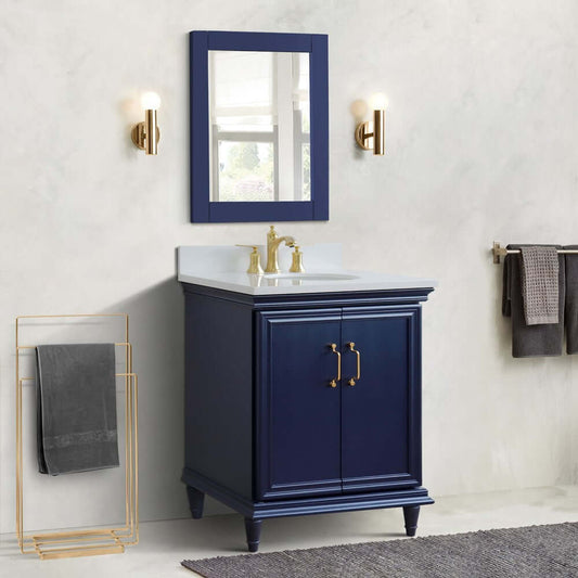 31" Single vanity in Blue finish with White quartz and oval sink - 400800-31-BU-WEO