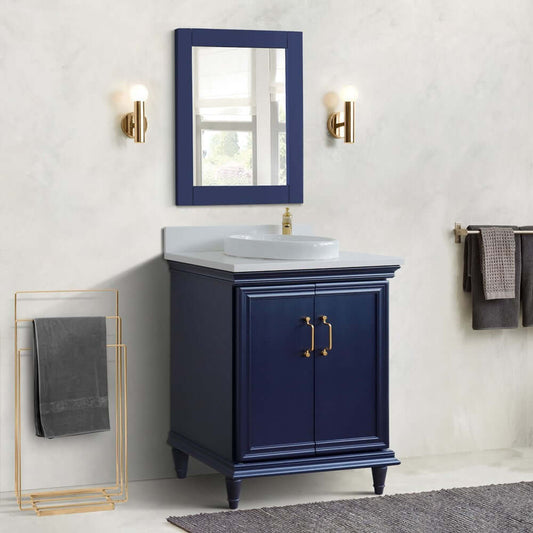 31" Single vanity in Blue finish with White quartz and round sink - 400800-31-BU-WERD