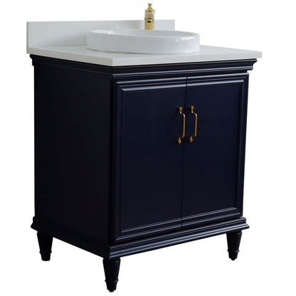 31" Single vanity in Blue finish with White quartz and round sink - 400800-31-BU-WERD