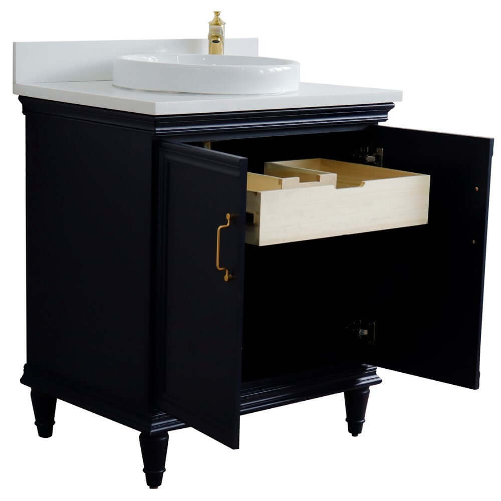 31" Single vanity in Blue finish with White quartz and round sink - 400800-31-BU-WERD