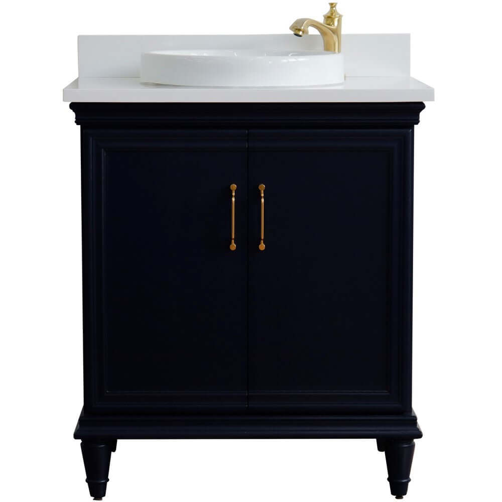 31" Single vanity in Blue finish with White quartz and round sink - 400800-31-BU-WERD