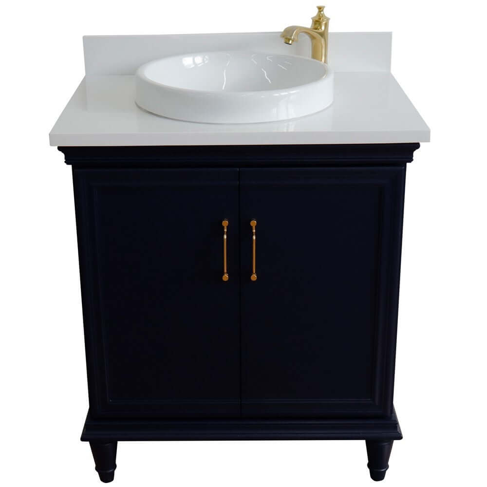 31" Single vanity in Blue finish with White quartz and round sink - 400800-31-BU-WERD