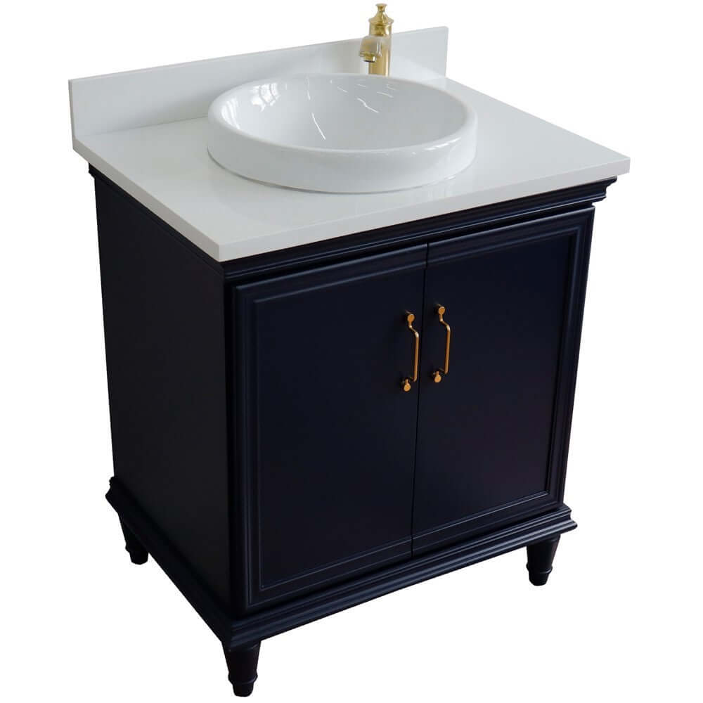 31" Single vanity in Blue finish with White quartz and round sink - 400800-31-BU-WERD