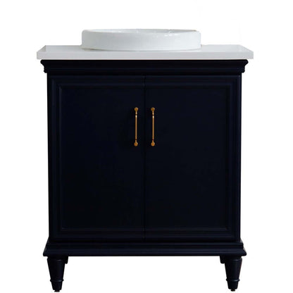 31" Single vanity in Blue finish with White quartz and round sink - 400800-31-BU-WERD