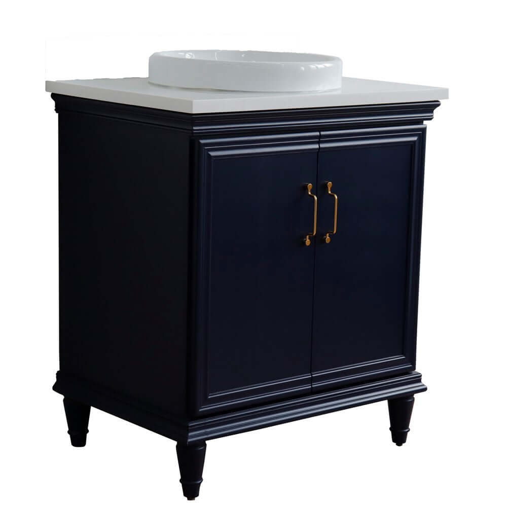 31" Single vanity in Blue finish with White quartz and round sink - 400800-31-BU-WERD