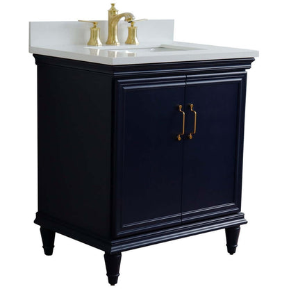 31" Single vanity in Blue finish with White quartz and rectangle sink - 400800-31-BU-WER