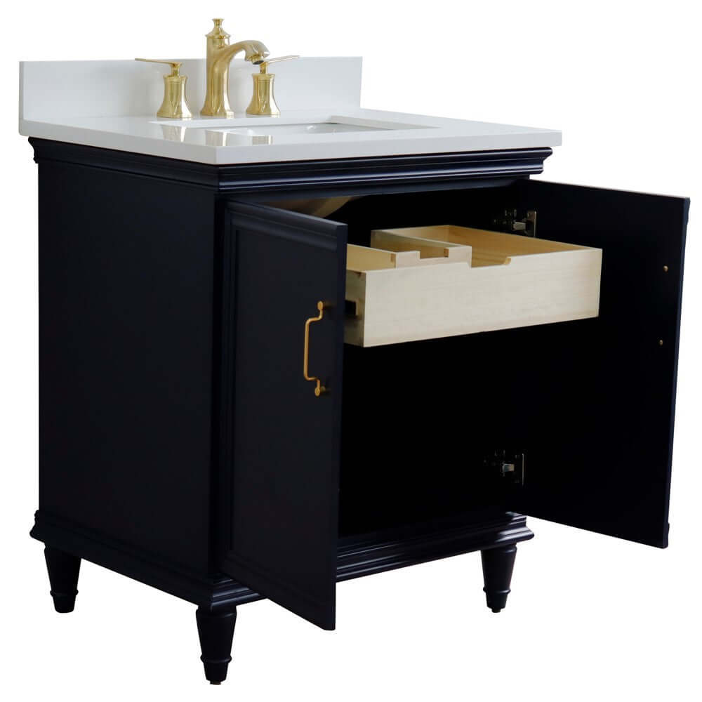 31" Single vanity in Blue finish with White quartz and rectangle sink - 400800-31-BU-WER