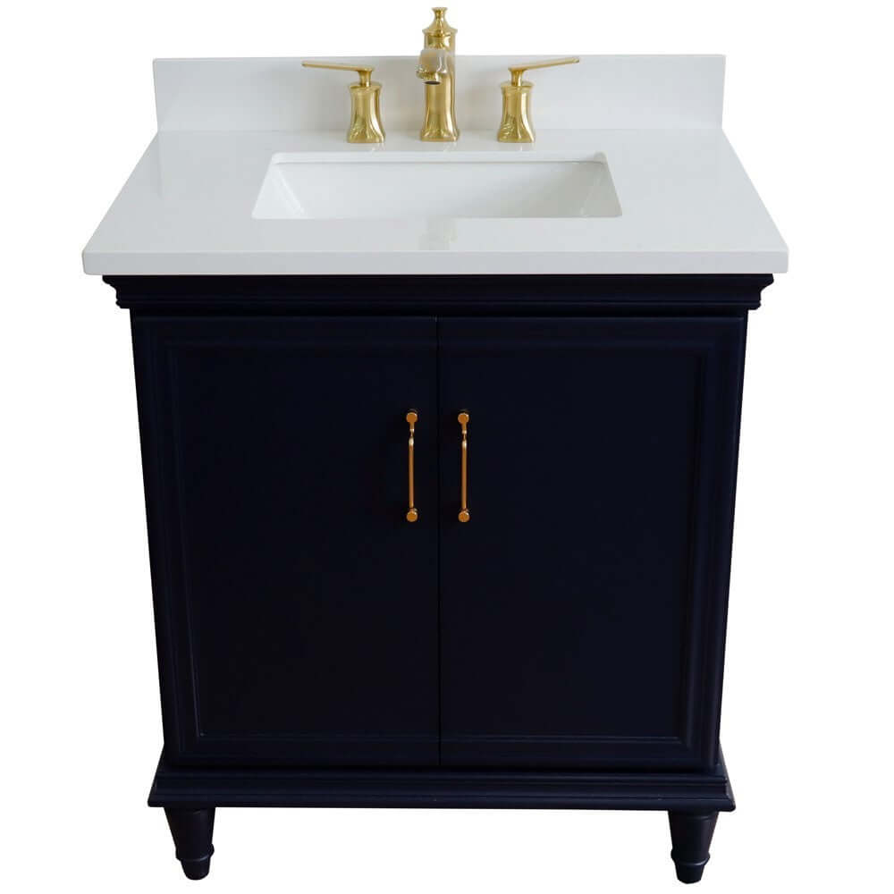 31" Single vanity in Blue finish with White quartz and rectangle sink - 400800-31-BU-WER