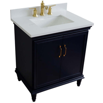 31" Single vanity in Blue finish with White quartz and rectangle sink - 400800-31-BU-WER