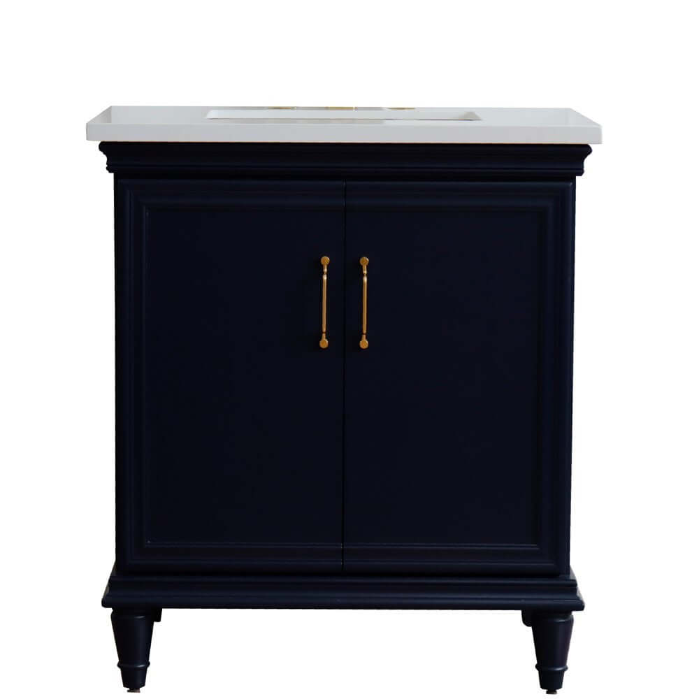 31" Single vanity in Blue finish with White quartz and rectangle sink - 400800-31-BU-WER