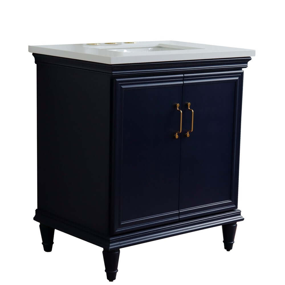 31" Single vanity in Blue finish with White quartz and rectangle sink - 400800-31-BU-WER