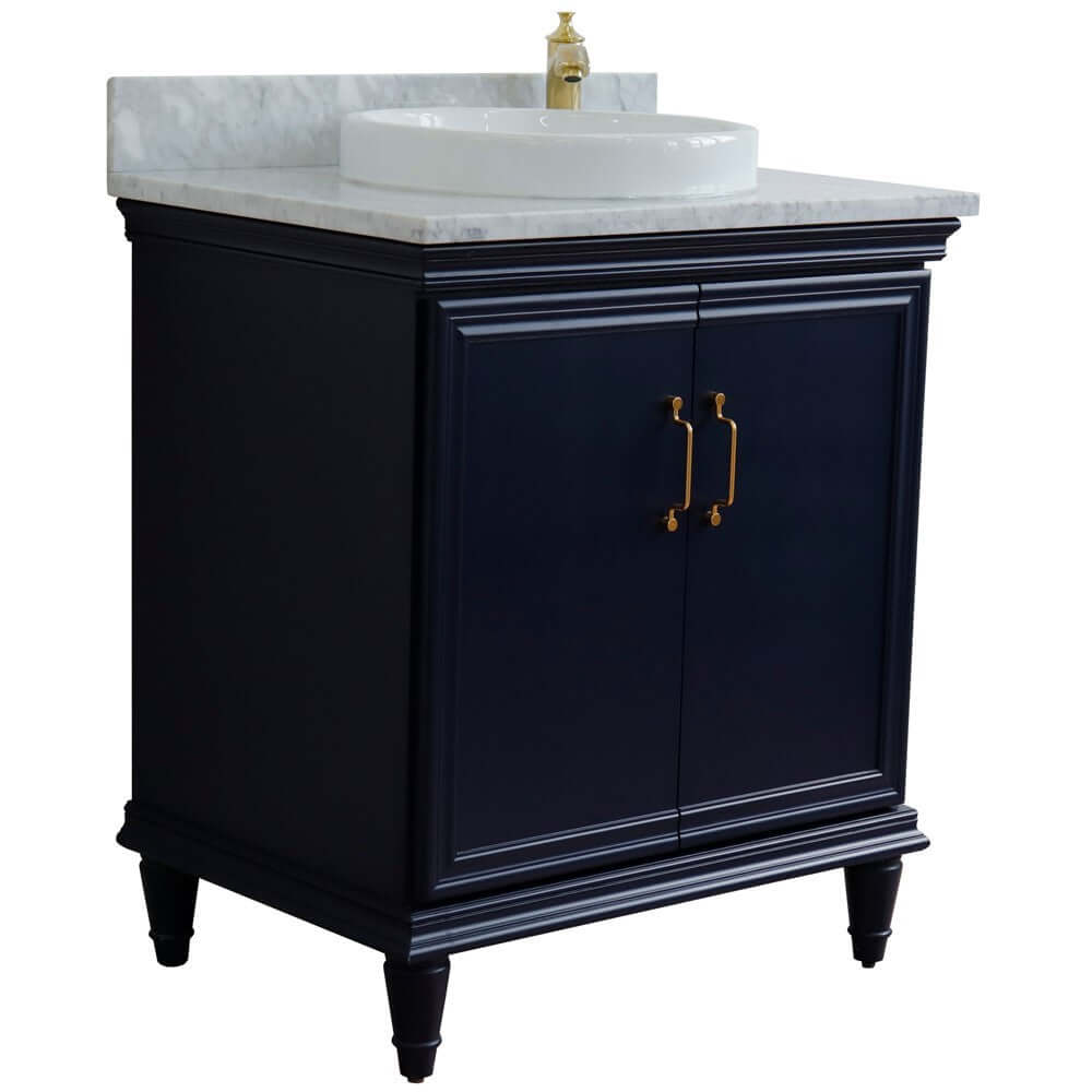 31" Single vanity in Blue finish with White Carrara and round sink - 400800-31-BU-WMRD