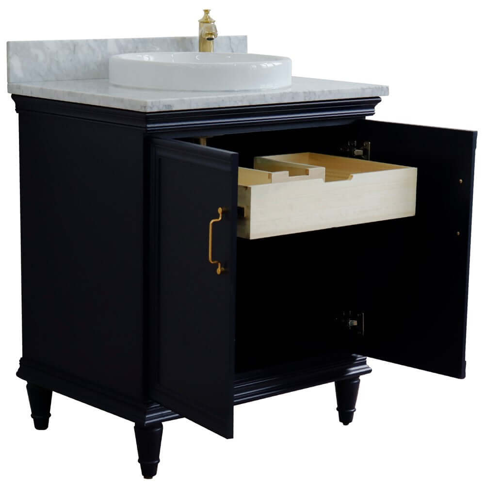 31" Single vanity in Blue finish with White Carrara and round sink - 400800-31-BU-WMRD