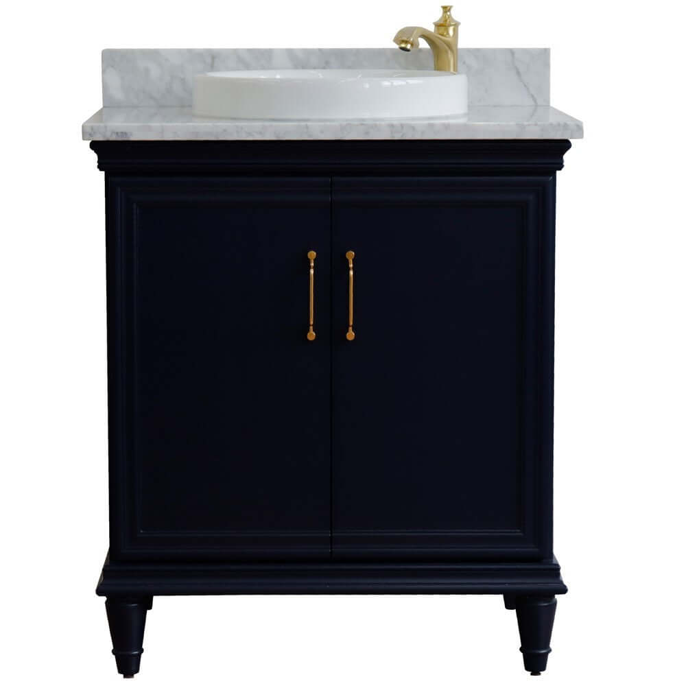 31" Single vanity in Blue finish with White Carrara and round sink - 400800-31-BU-WMRD