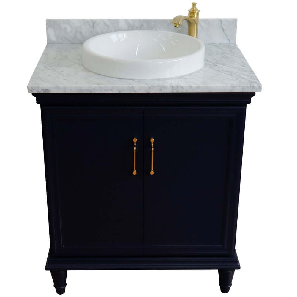 31" Single vanity in Blue finish with White Carrara and round sink - 400800-31-BU-WMRD