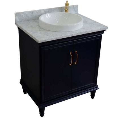 31" Single vanity in Blue finish with White Carrara and round sink - 400800-31-BU-WMRD