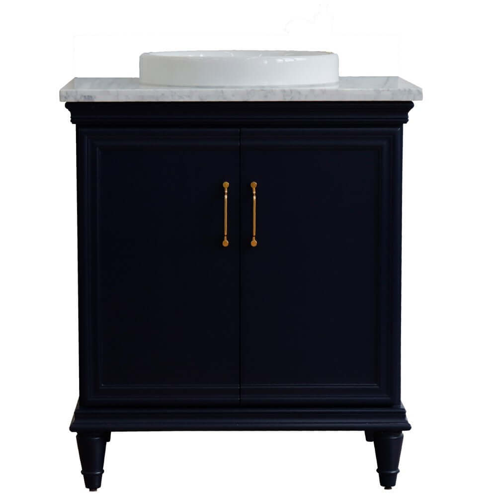 31" Single vanity in Blue finish with White Carrara and round sink - 400800-31-BU-WMRD