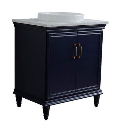 31" Single vanity in Blue finish with White Carrara and round sink - 400800-31-BU-WMRD