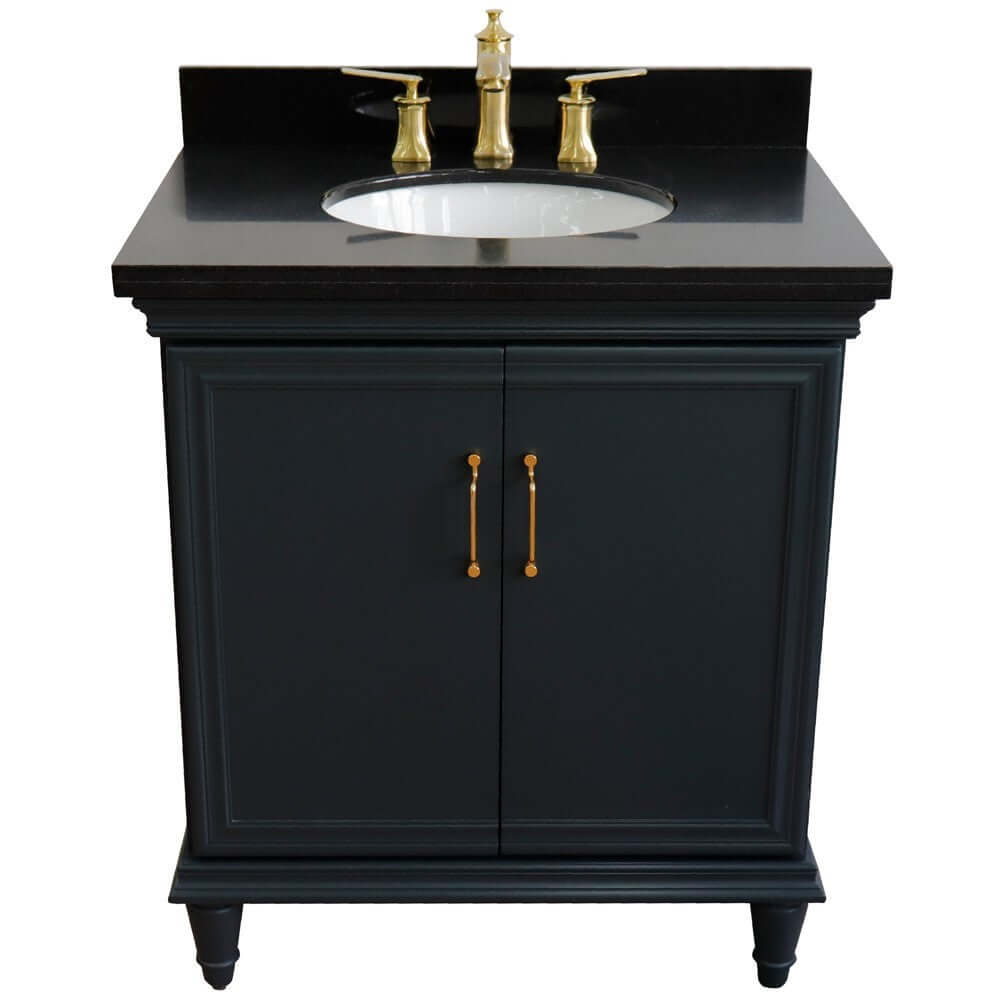 31" Single vanity in Dark Gray finish with Black galaxy and oval sink - 400800-31-DG-BGO