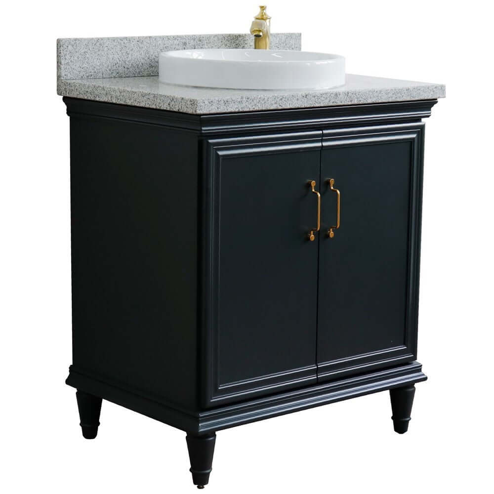 31" Single vanity in Dark Gray finish with Gray granite and round sink - 400800-31-DG-GYRD