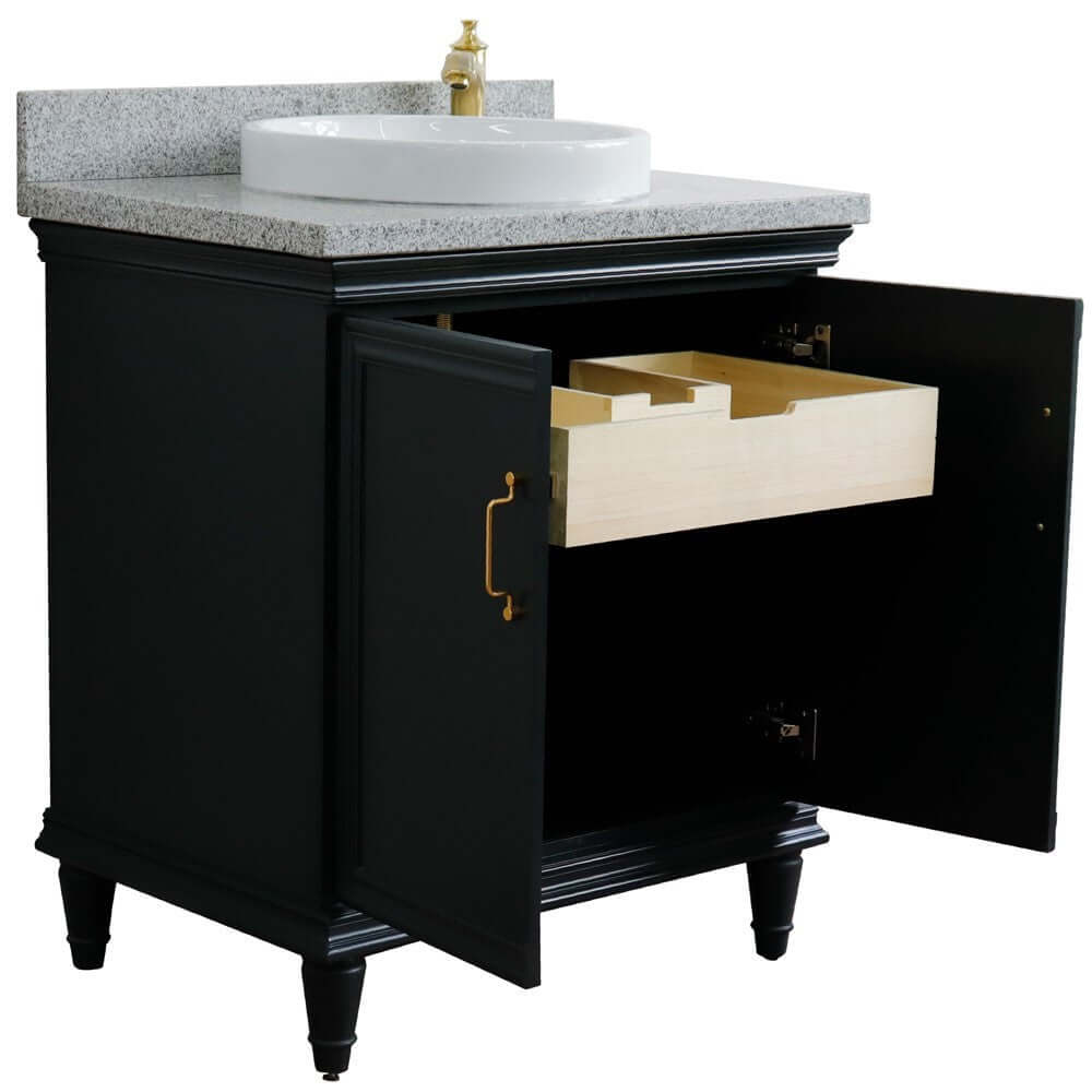 31" Single vanity in Dark Gray finish with Gray granite and round sink - 400800-31-DG-GYRD