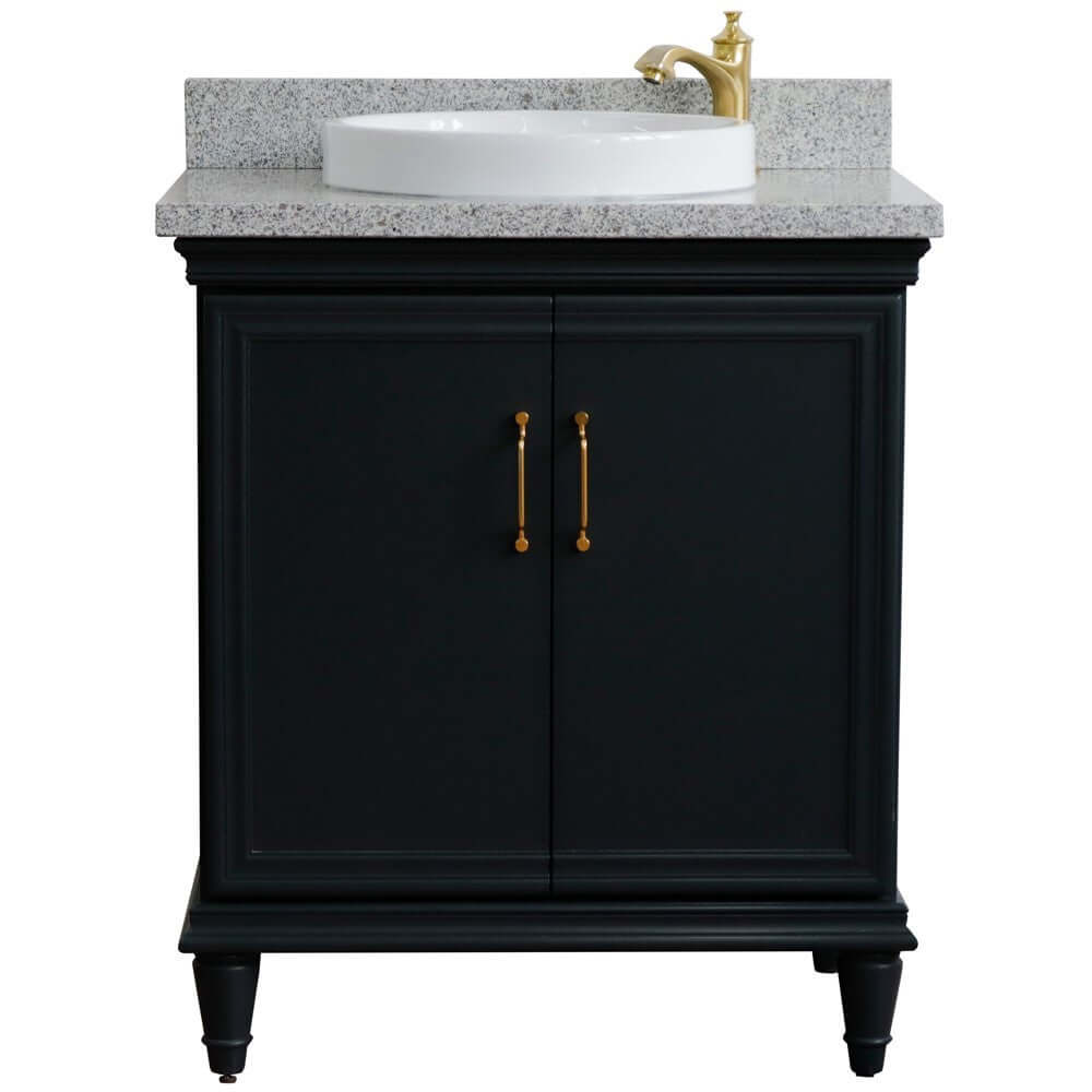 31" Single vanity in Dark Gray finish with Gray granite and round sink - 400800-31-DG-GYRD