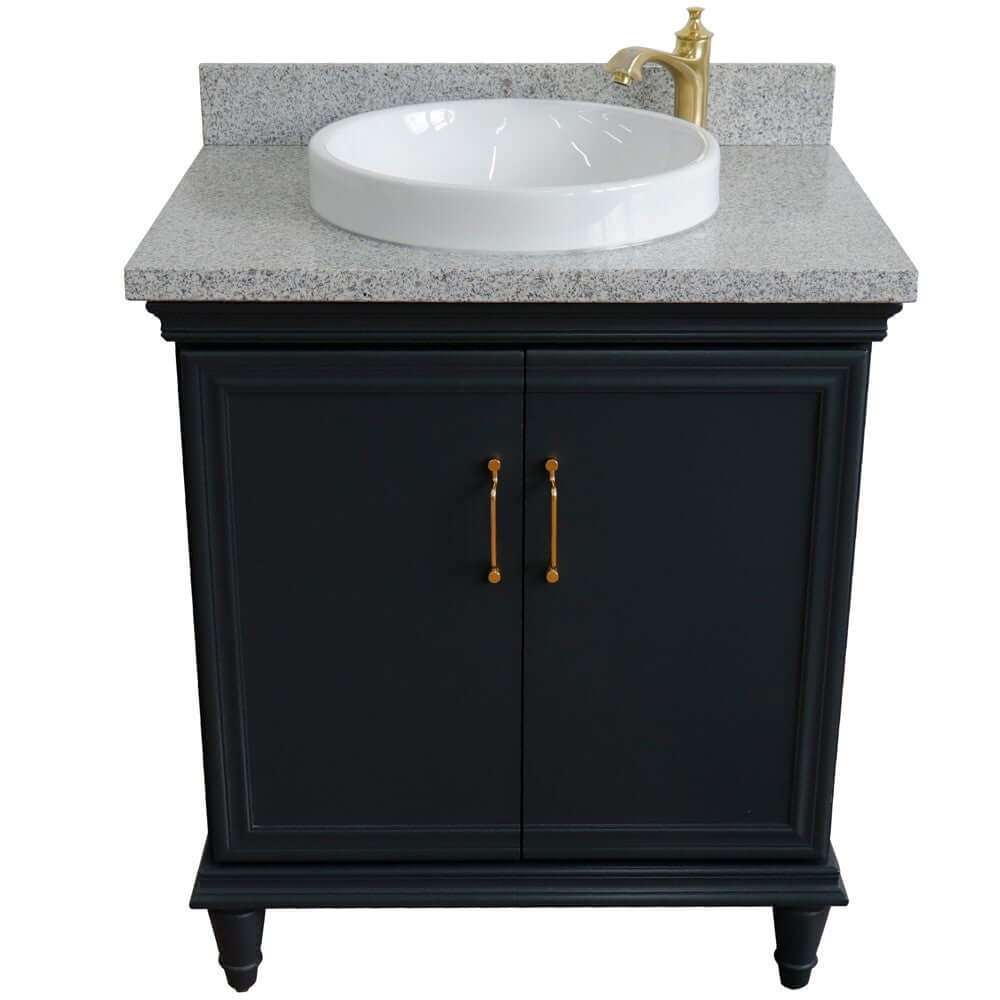 31" Single vanity in Dark Gray finish with Gray granite and round sink - 400800-31-DG-GYRD