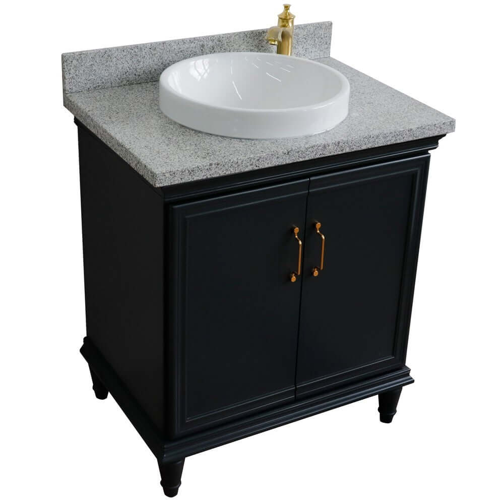 31" Single vanity in Dark Gray finish with Gray granite and round sink - 400800-31-DG-GYRD