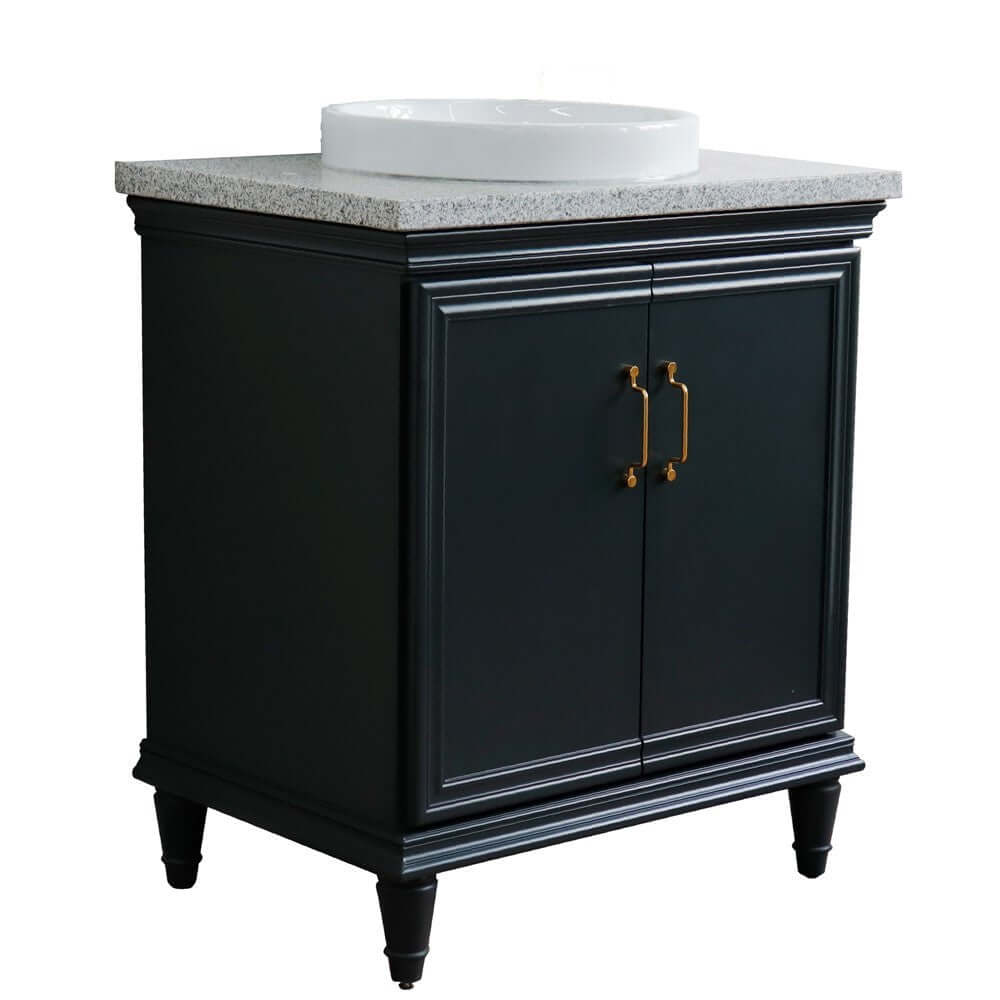 31" Single vanity in Dark Gray finish with Gray granite and round sink - 400800-31-DG-GYRD