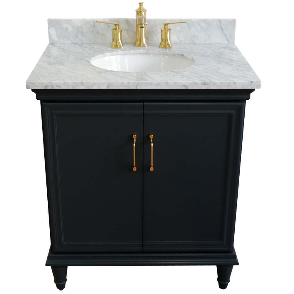 31" Single vanity in Dark Gray finish with White Carrara and oval sink - 400800-31-DG-WMO