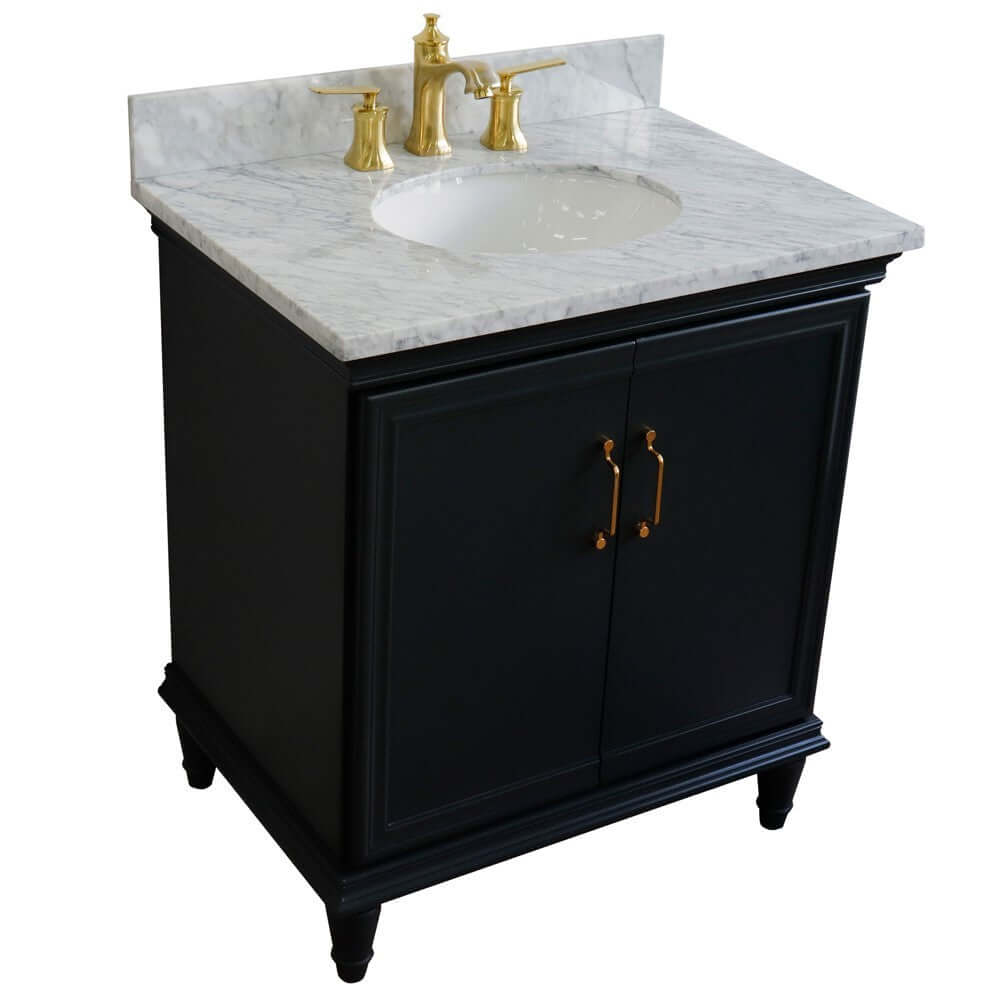 31" Single vanity in Dark Gray finish with White Carrara and oval sink - 400800-31-DG-WMO