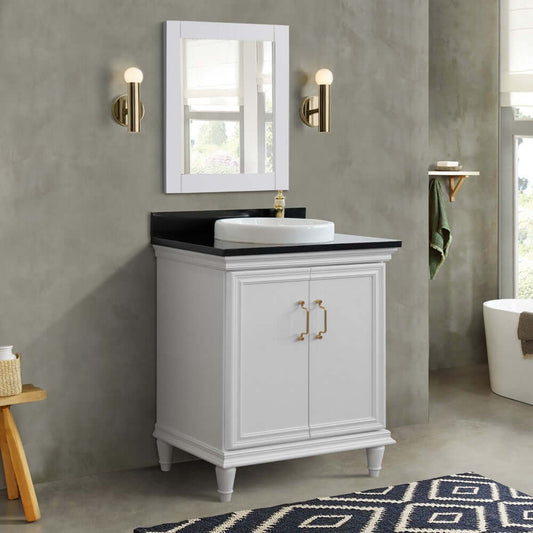 31" Single vanity in White finish with Black galaxy and round sink - 400800-31-WH-BGRD