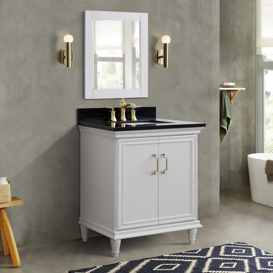 31" Single vanity in White finish with Black galaxy and rectangle sink - 400800-31-WH-BGR