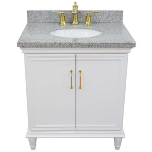 31" Single vanity in White finish with Gray granite and oval sink - 400800-31-WH-GYO
