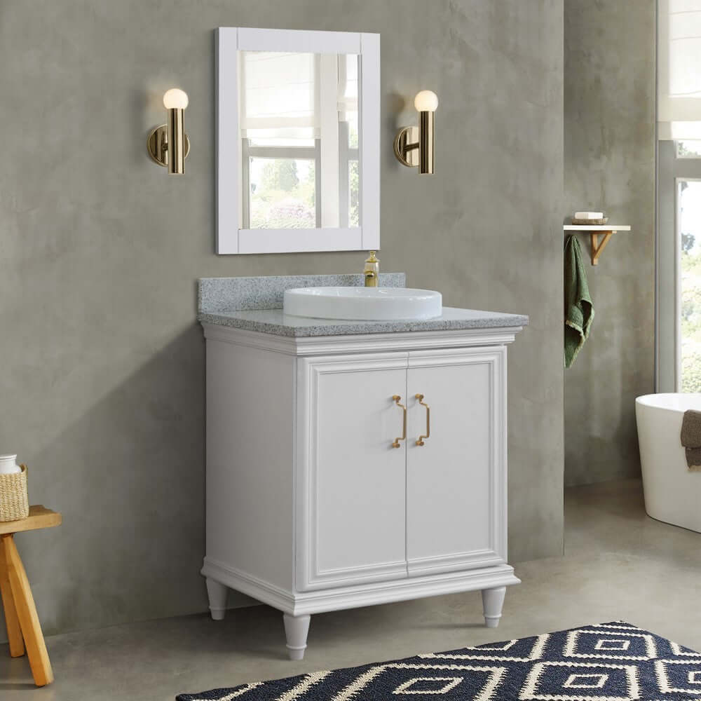 31" Single vanity in White finish with Gray granite and round sink - 400800-31-WH-GYRD