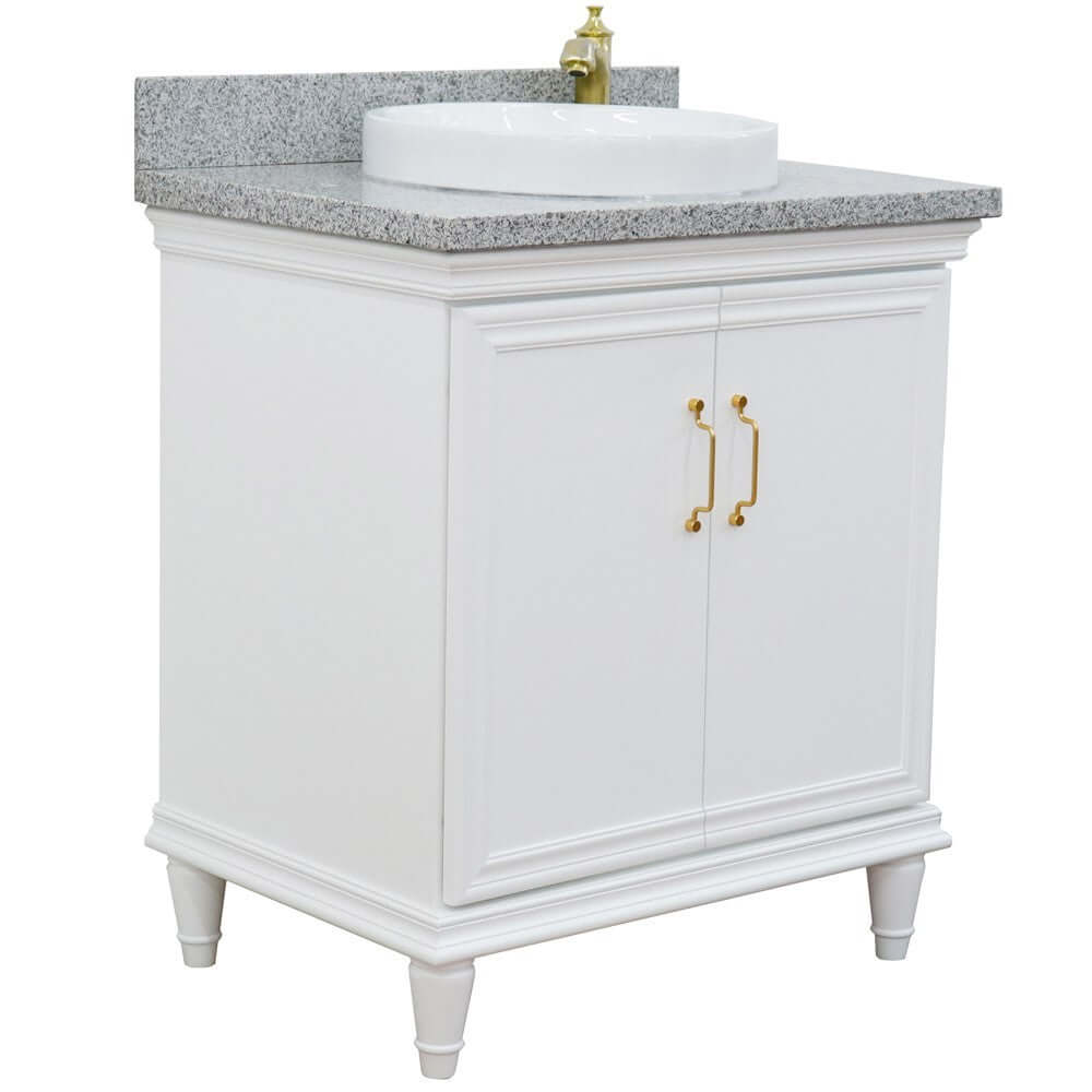 31" Single vanity in White finish with Gray granite and round sink - 400800-31-WH-GYRD