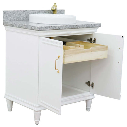 31" Single vanity in White finish with Gray granite and round sink - 400800-31-WH-GYRD